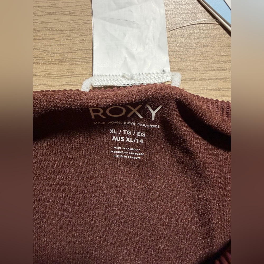 Roxy Rich Chocolate Brown Ribbed Love the Oceana V neck Bikini Set - Picture 8 of 13